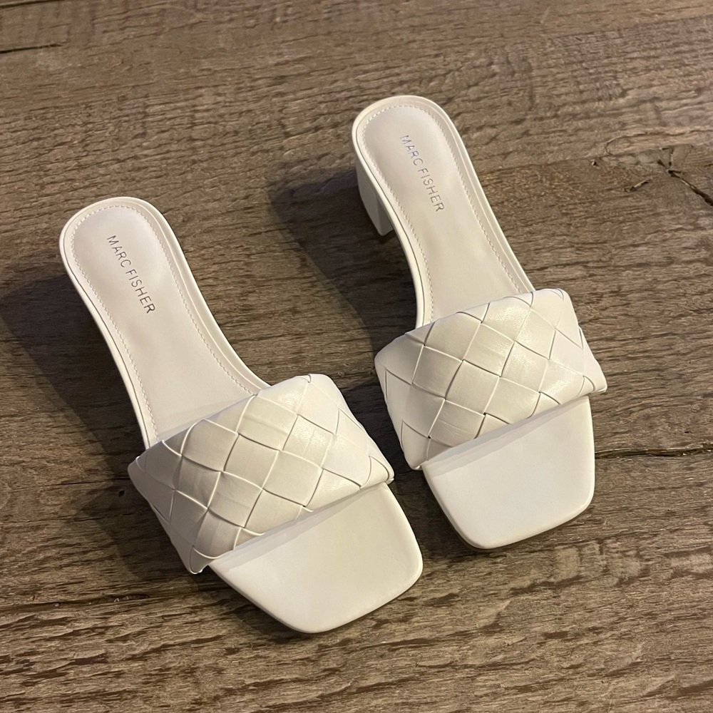 Marc Fisher Braided Heels in White.